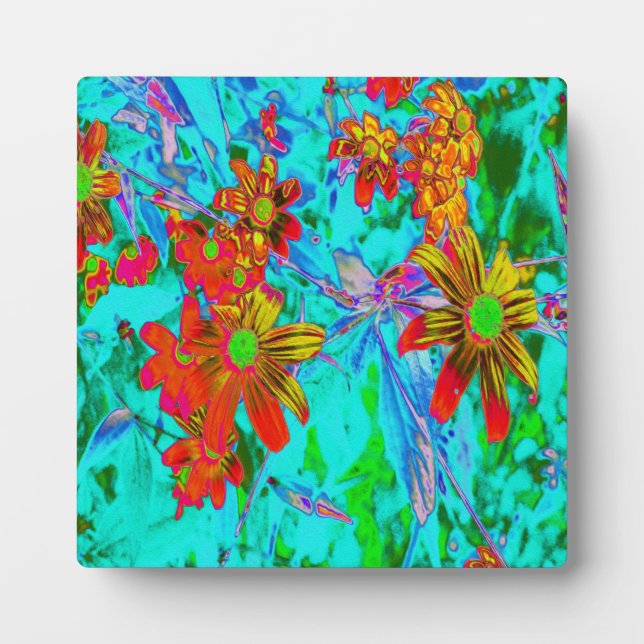 Aqua Tropical mit gelben und orangefarbenen Blume Fotoplatte (Vorderseite)