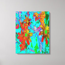 Aqua Tropical mit gelben und orangefarbenen Blume Leinwanddruck