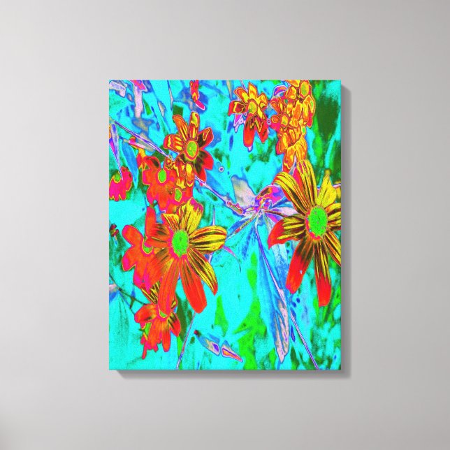 Aqua Tropical mit gelben und orangefarbenen Blume Leinwanddruck (Vorderseite)