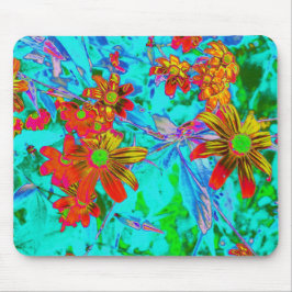 Aqua Tropical mit gelben und orangefarbenen Blume Mousepad