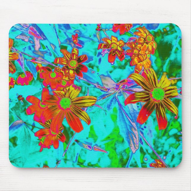 Aqua Tropical mit gelben und orangefarbenen Blume Mousepad (Vorne)