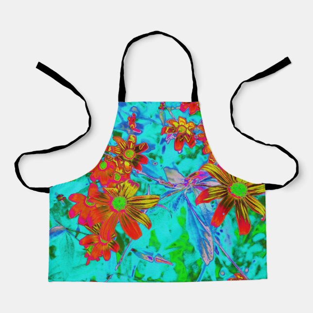 Aqua Tropical mit gelben und orangefarbenen Blume Schürze (Vorderseite)