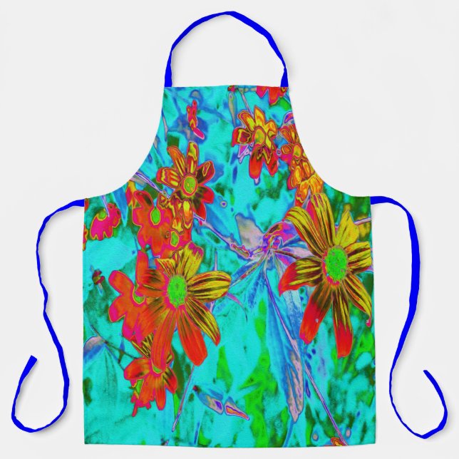 Aqua Tropical mit gelben und orangefarbenen Blume Schürze (Vorderseite)