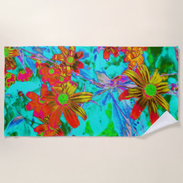 Aqua Tropical mit gelben und orangefarbenen Blume Strandtuch
