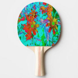 Aqua Tropical mit gelben und orangefarbenen Blume Tischtennis Schläger