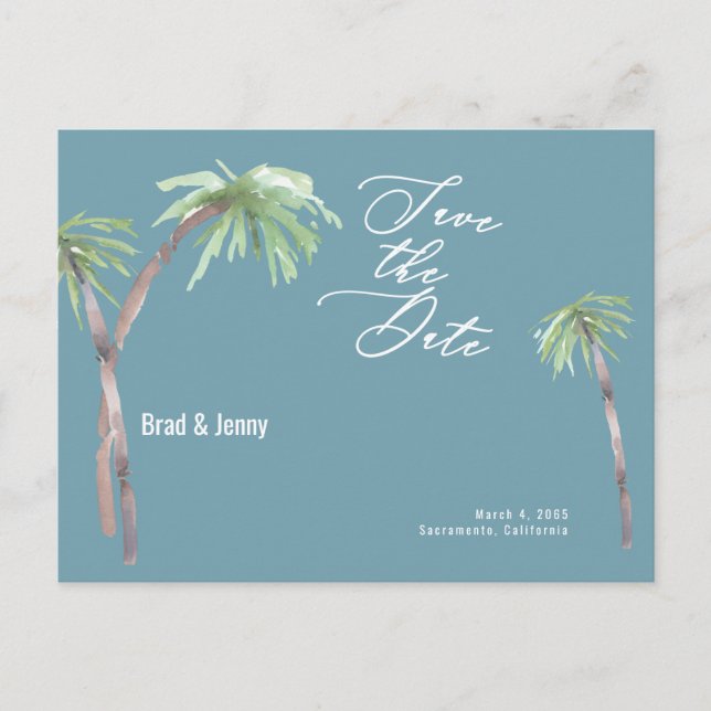 Aqua Tropical Wedding Save the Date Postcard Postkarte (Vorderseite)