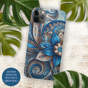 Aqua Türkis Azure Blau Beige Paisley Kunst Muster iPhone 16 Pro Max Hülle