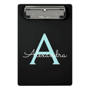 Aqua Türkis Blau Schrift Mädchen Monogramm Name Mini Klemmbrett