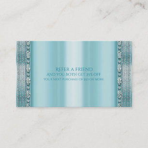 Aqua Türkis Blau & Silber Diamant Bling Empfehle e Empfehlungskarte