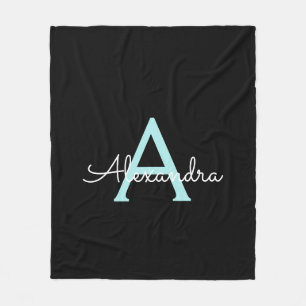 Aqua Türkis Blau Skript Mädchen Monogramm Name Fleecedecke