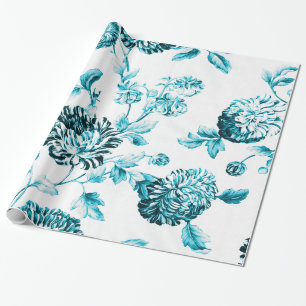 Aqua Türkis Blau Vintage Botanisches Florales Toil Geschenkpapier