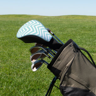 Aqua Türkis Blau Weiße dünne Zickzack Streifen Golf Headcover