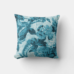 Aqua Türkis Blaue Floral Toile Stoff Nr. 5 Kissen