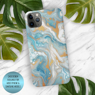 Aqua Türkis Blaugrün Blau Weiß Gold Marmormuster iPhone 15 Pro Max Hülle