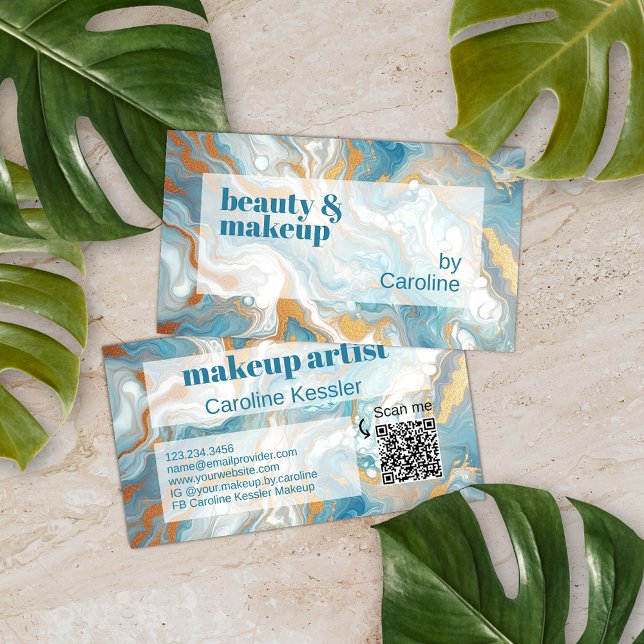 Aqua Türkis Blue White Gold Marmor Art Muster Visitenkarte (Von Creator hochgeladen)