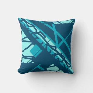 Aqua Türkis diagonales Design auf dunkelblauem Mot Kissen