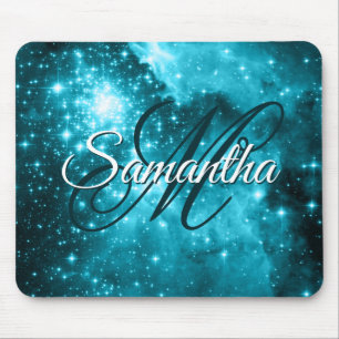 Aqua Türkis Funkelnde Sterne Himmlisches Fantasie- Mousepad
