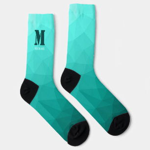 Aqua Türkis geometrisches Maschenmuster Monogramm Socken