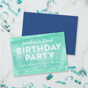 Aqua Türkis Gerollte Tinte Geburtstag jedes Alters Einladung