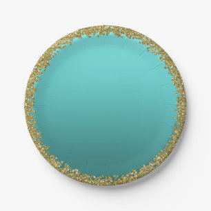 Aqua Türkis getaucht Gold Glitter Glam Funkel Part Pappteller