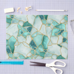 Aqua Türkis Gold Aquarell Meer Glas Mosaik Muster Seidenpapier