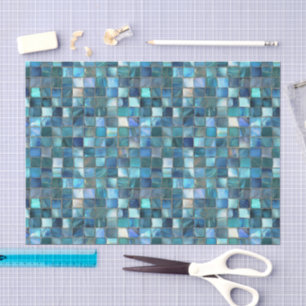 Aqua Türkis Gold Aquarell-Mosaik-Meeresglas Seidenpapier