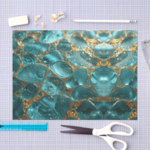 Aqua Türkis Gold Mosaik Wasserfarbe Meer Glas Must Seidenpapier