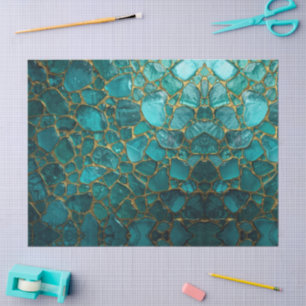 Aqua Türkis Gold Mosaik Wasserfarbe Meer Glas Must Seidenpapier