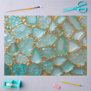 Aqua Türkis Gold Mosaik Wasserfarbe Meer Glas Must Seidenpapier