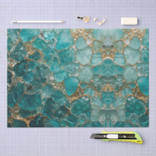 Aqua Türkis Gold Mosaik Wasserfarbe Meer Glas Must Seidenpapier