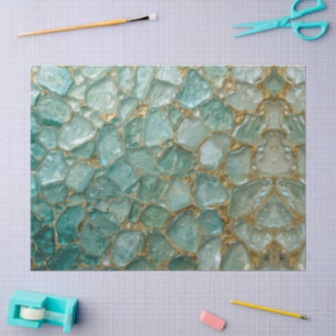 Aqua Türkis Gold Mosaik Wasserfarbe Meer Glas Must Seidenpapier