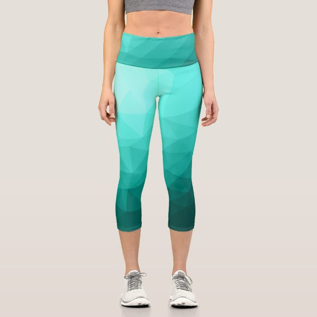 Aqua Türkis Gradient Geometric Mesh Pattern Capri Leggings (Vorderseite)