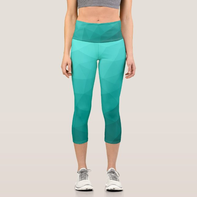 Aqua Türkis Gradient Geometric Mesh Pattern Capri Leggings (Vorderseite)