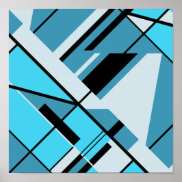 Aqua Türkis Grau mit schwarzem Diagonaldesign Poster