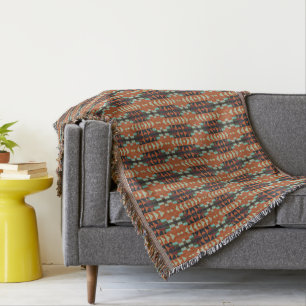Aqua Türkis Grün Orange Taupe Beige Stammeskunst Decke