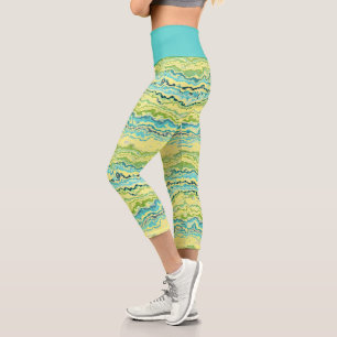 Aqua Türkis Limes Grüne Mineralien Muster Capri Leggings