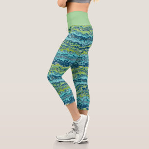 Aqua Türkis Limes Grüne Mineralien Muster Capri Leggings