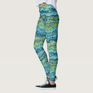 Aqua Türkis Limes Grüne Mineralien Muster Leggings