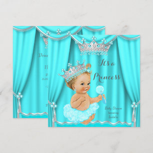 Aqua Türkis Prinzessin Babyparty Silber Blond Einladung