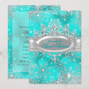 Aqua Türkis Prinzessin Winter Wonderland Sweet 16 Einladung
