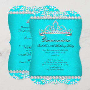 Aqua Türkis Quinceanera 15. Geburtstagsfeier Tiara Einladung