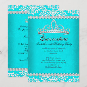 Aqua Türkis Quinceanera 15. Geburtstagsfeier Tiara Einladung