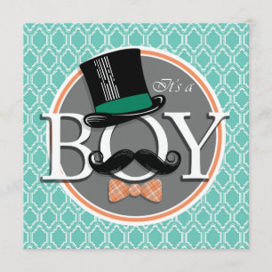 Aqua Türkis Retro Lustiger Junge Baby Shower Einladung