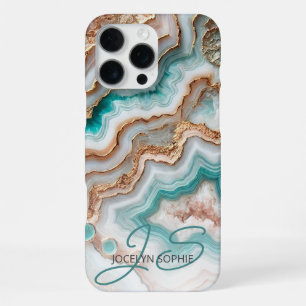 Aqua Türkis Rosa Roségold Marmor Kunst Muster iPhone 16 Pro Max Hülle