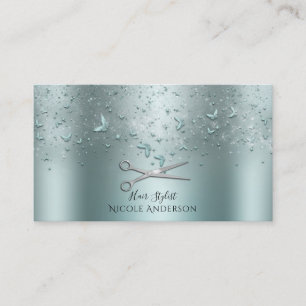 Aqua Türkis Schmetterlinge Silber Schere Stylist Visitenkarte