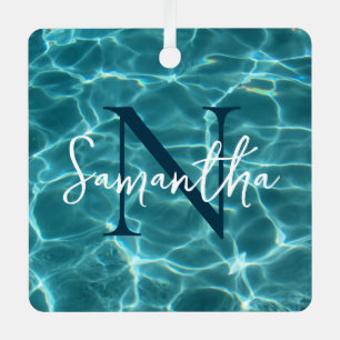 Aqua Türkis Schwimmbad Foto Monogramm Ornament Aus Metall