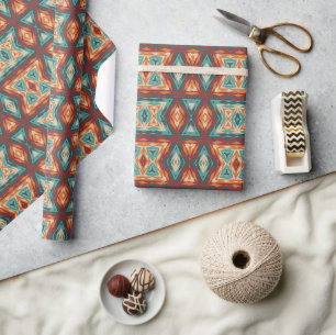 Aqua Türkis Teal Blau Orange Rot Mosaik Kunst Geschenkpapier