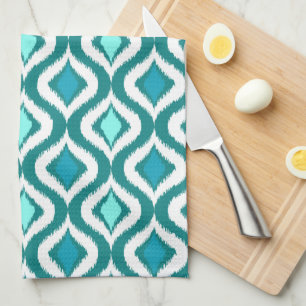 Aqua Türkis Türk Blau Grün Ikat Kunst Muster Geschirrtuch