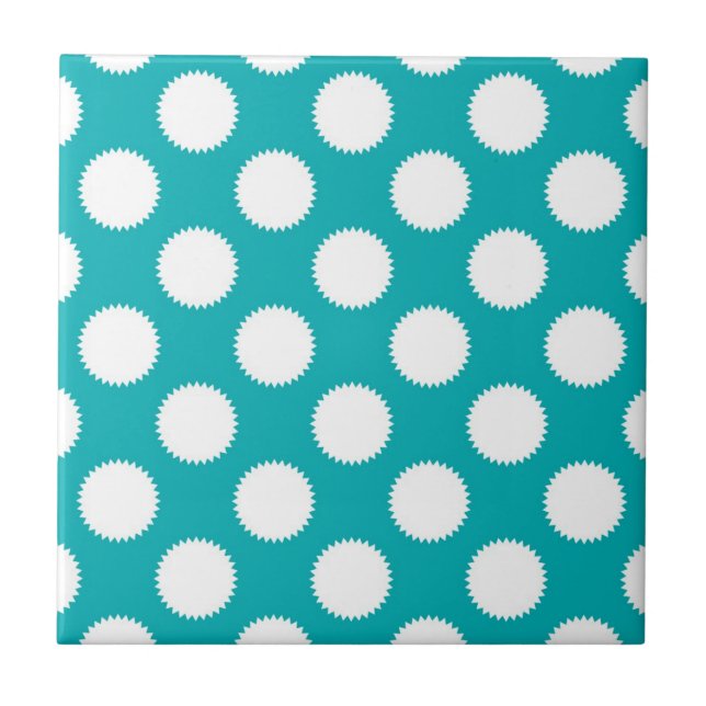 Aqua Türkis und White Polka Dot Muster Fliese (Vorderseite)