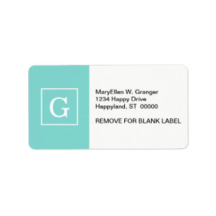 Aqua Türkis White Gerahmt Initial Monogram Adressaufkleber